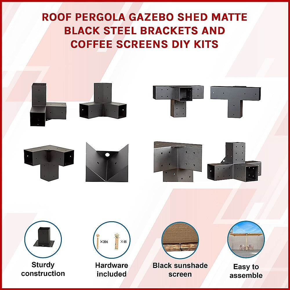 Roof Pergola Gazebo Shed Matte Black Steel Brackets and Coffee Screens DIY Kits V63-848341