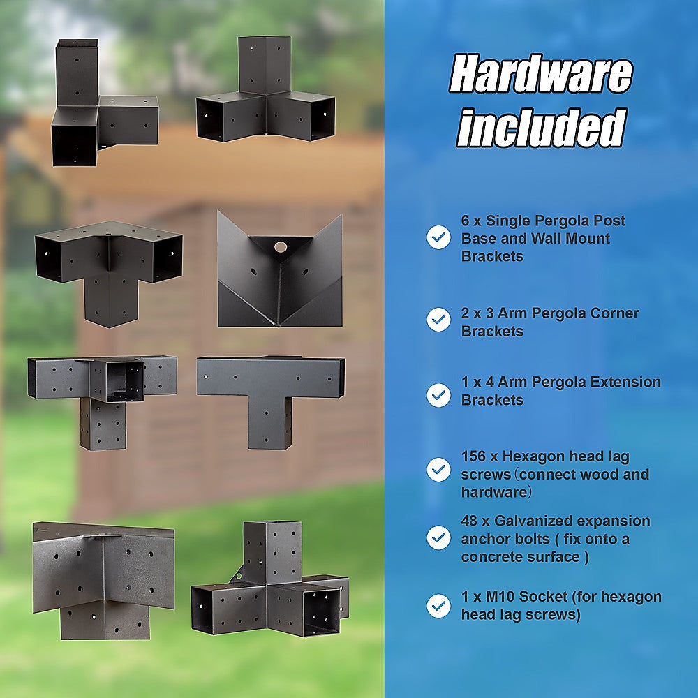 Roof Pergola Gazebo Shed Matte Black Steel Brackets and Coffee Screens DIY Kits V63-848341