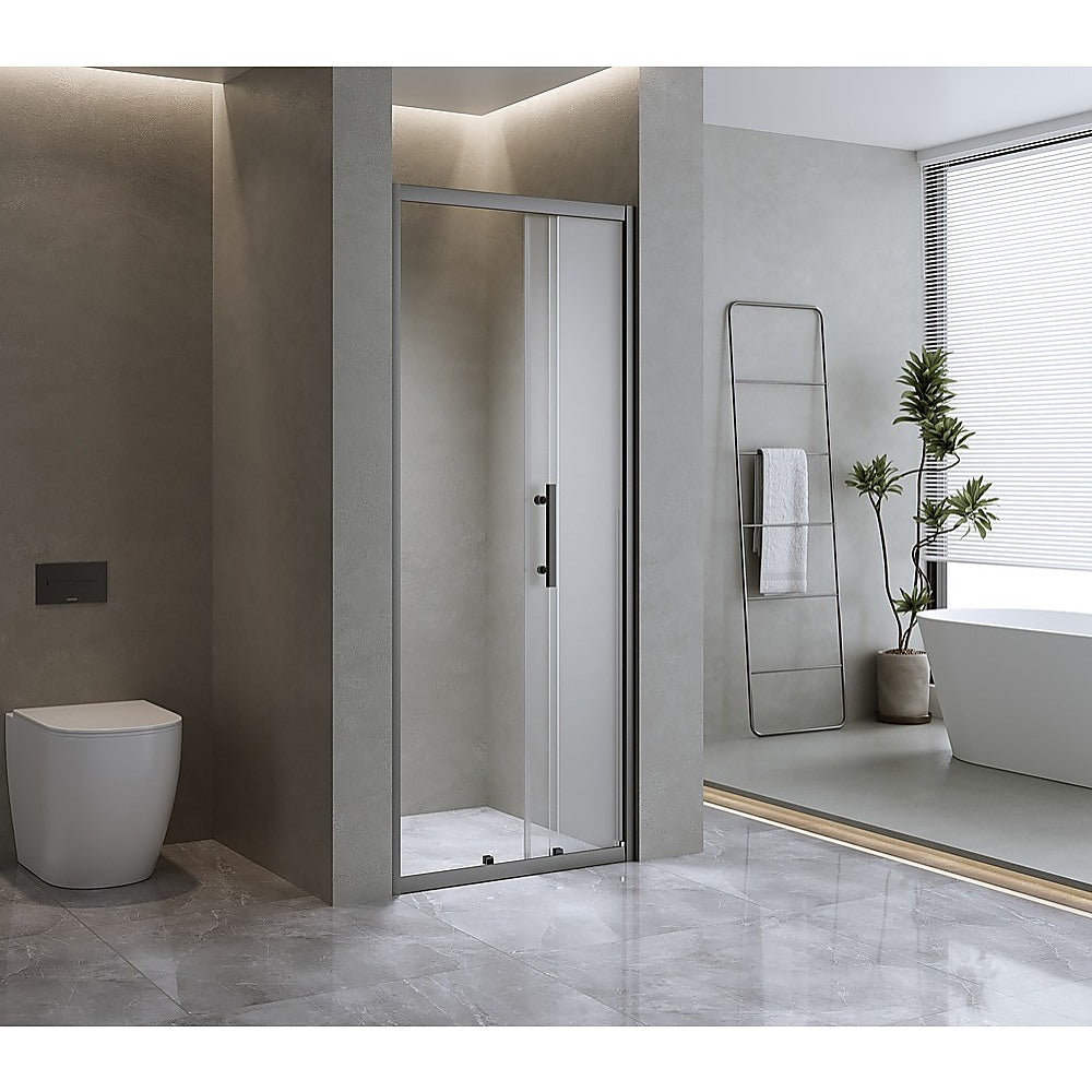 40mm Adjustable Contemporary Wall to Wall Black Sliding Shower Screen 116-120cm V63-848401