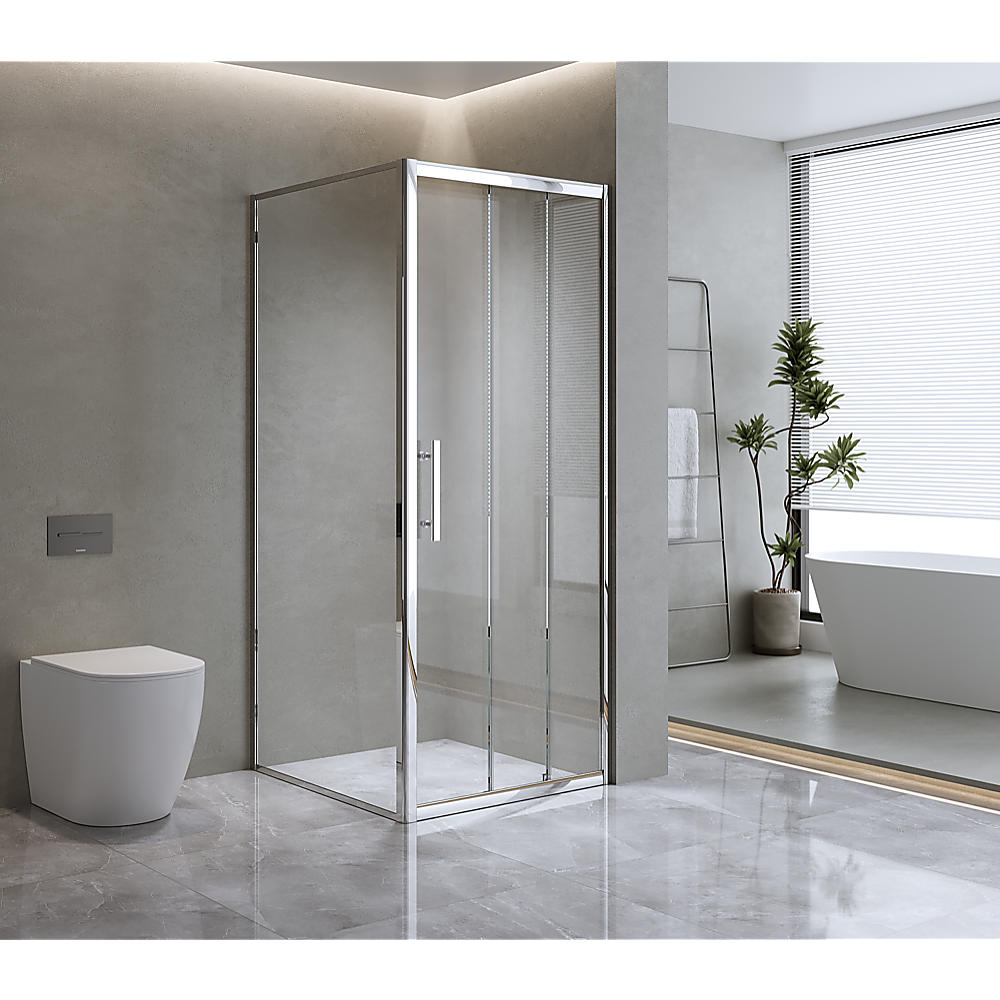40mm Adjustable Contemporary Corner Sliding Chrome Shower Screen 116x80cm V63-848671
