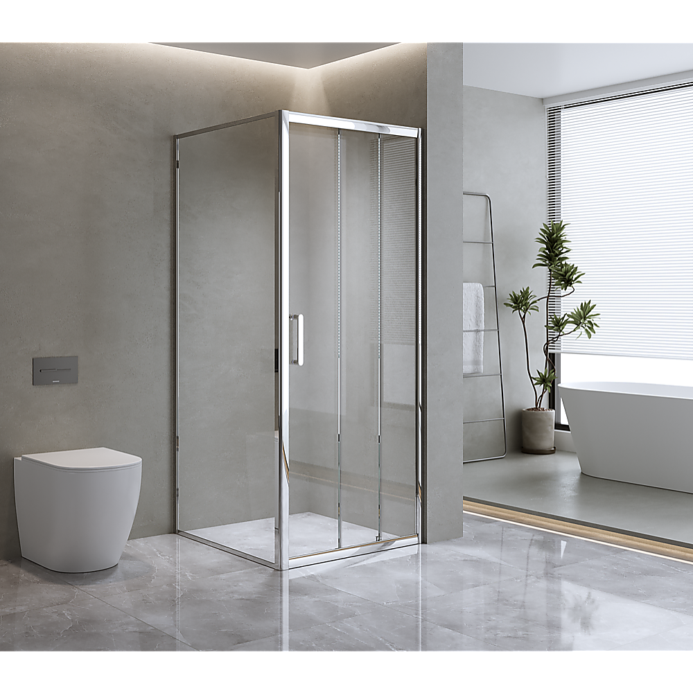 40mm Adjustable Contemporary Corner Sliding Chrome Shower Screen 120x92cm V63-848801