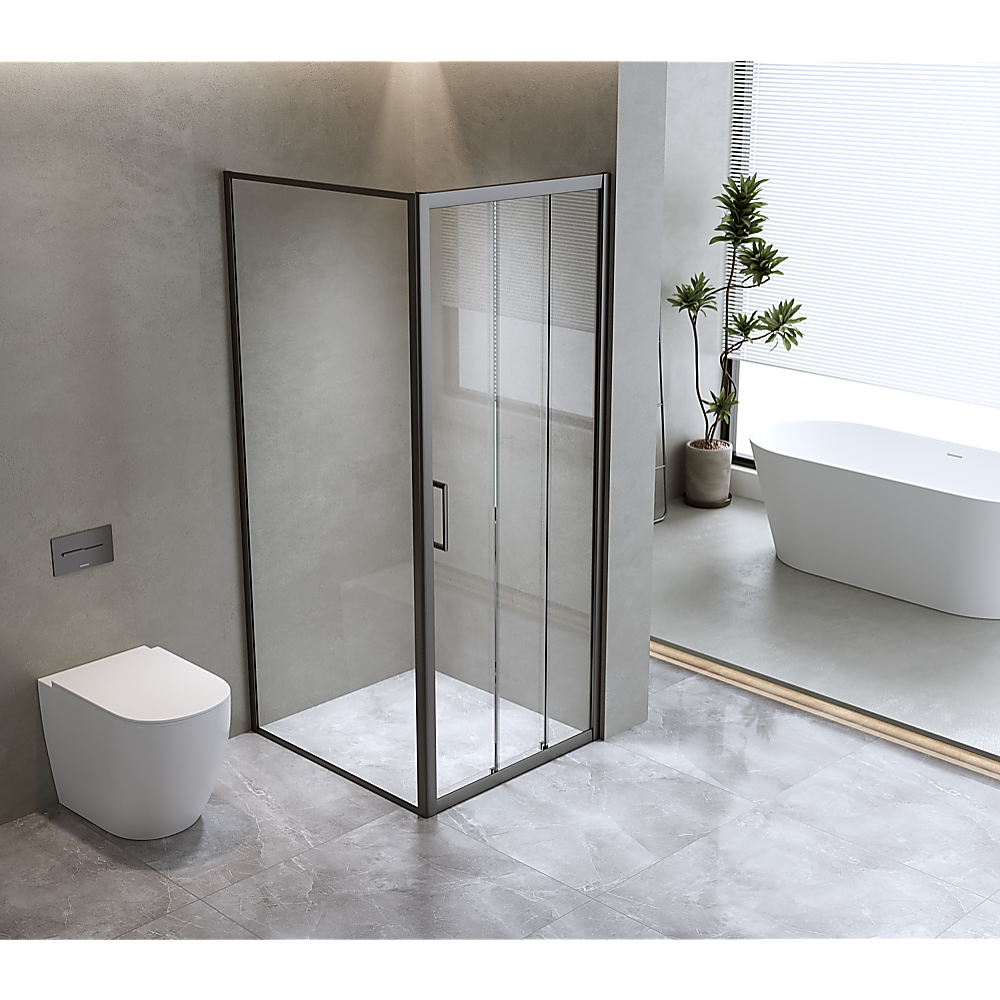 40mm Adjustable Contemporary Corner Sliding Black Shower Screen 116x80cm V63-849021
