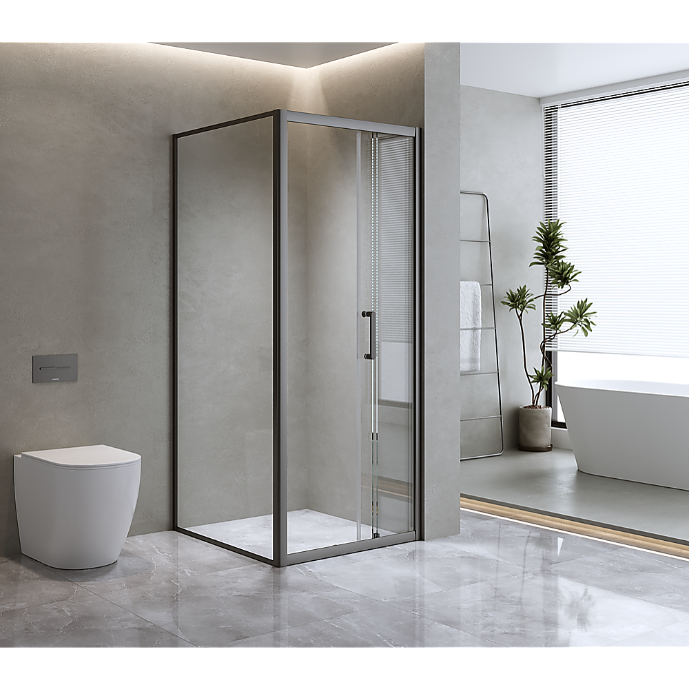 40mm Adjustable Contemporary Corner Sliding Black Shower Screen 120x80cm V63-849041