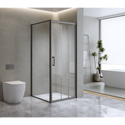 40mm Adjustable Contemporary Corner Sliding Black Shower Screen 120x80cm V63-849041