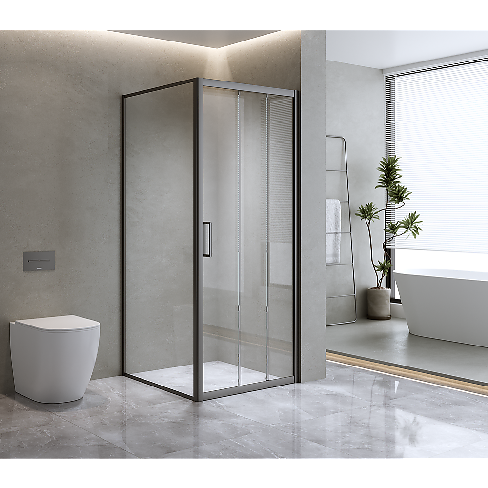 40mm Adjustable Contemporary Corner Sliding Black Shower Screen 120x80cm V63-849051