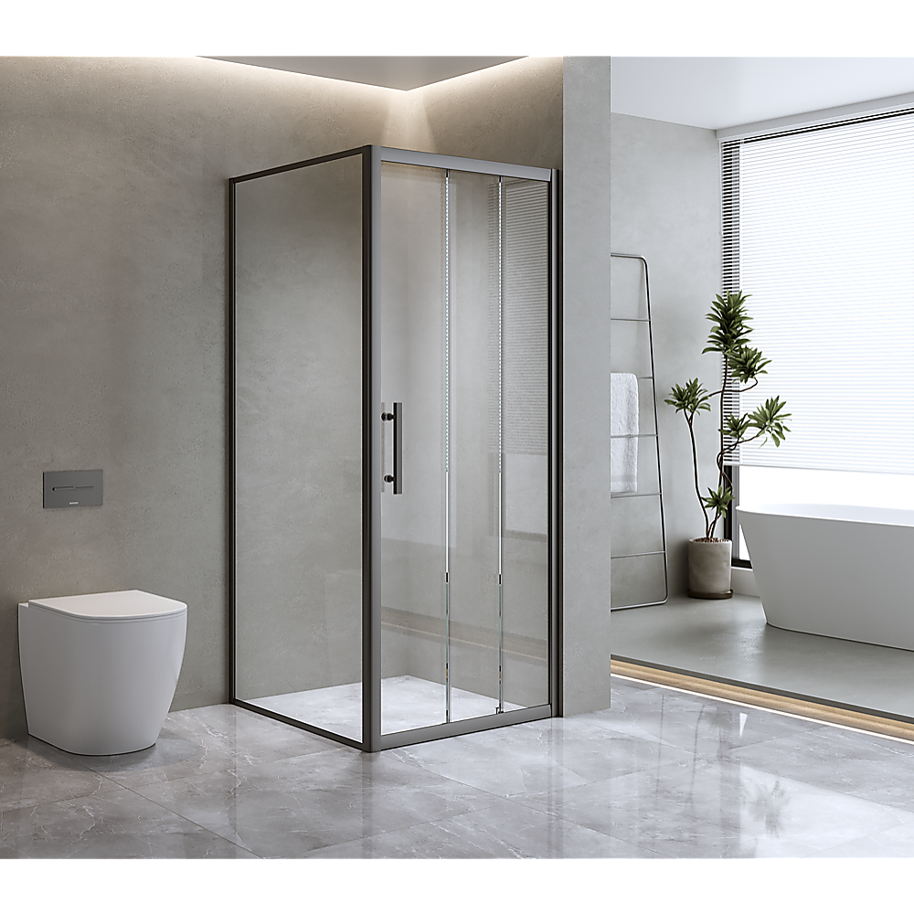 40mm Adjustable Contemporary Corner Sliding Black Shower Screen 120x80cm V63-849061