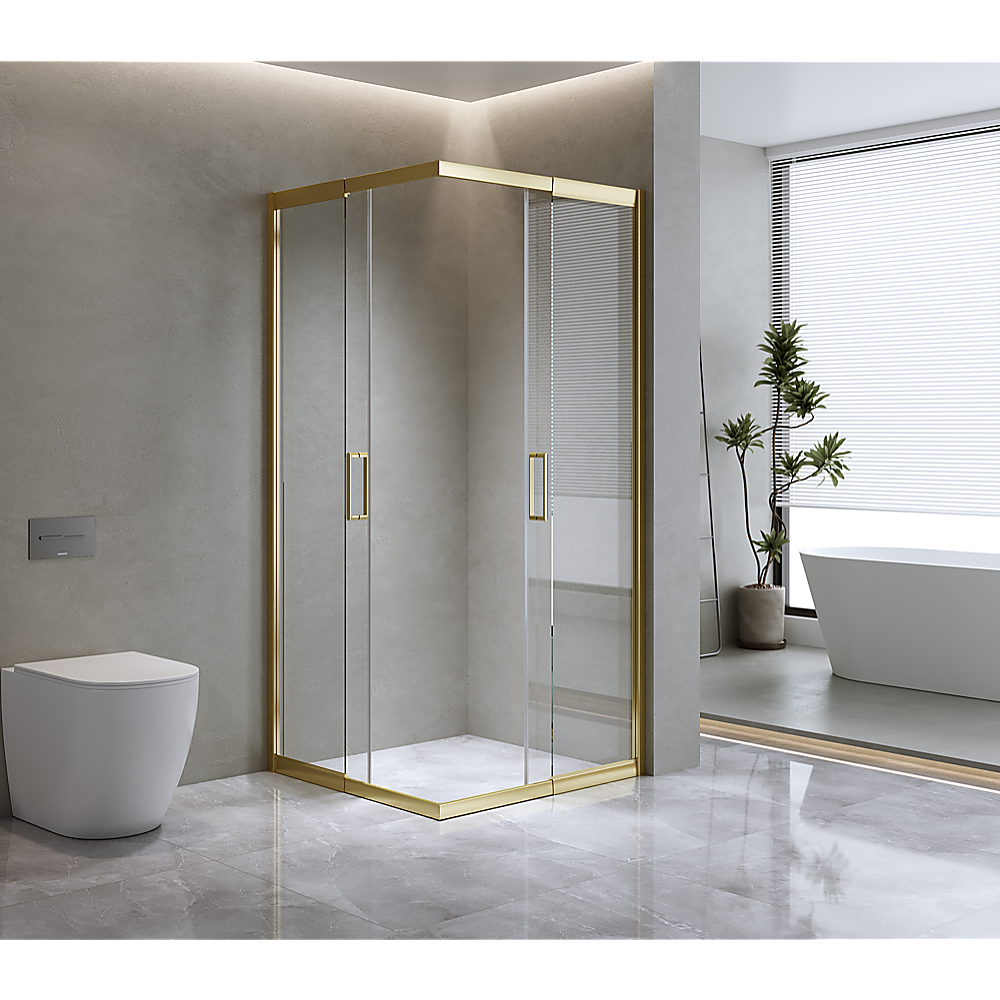 Adjustable 1000x1000mm Double Sliding Door Glass Shower Screen in Gold V63-849351