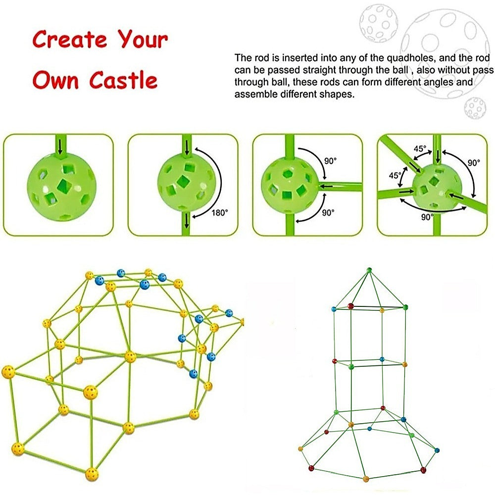 217pcs Kids Construction Fort Building Kit Castles 3D Play House Tent Toys V63-849541