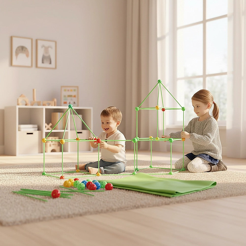 217pcs Kids Construction Fort Building Kit Castles 3D Play House Tent Toys V63-849541