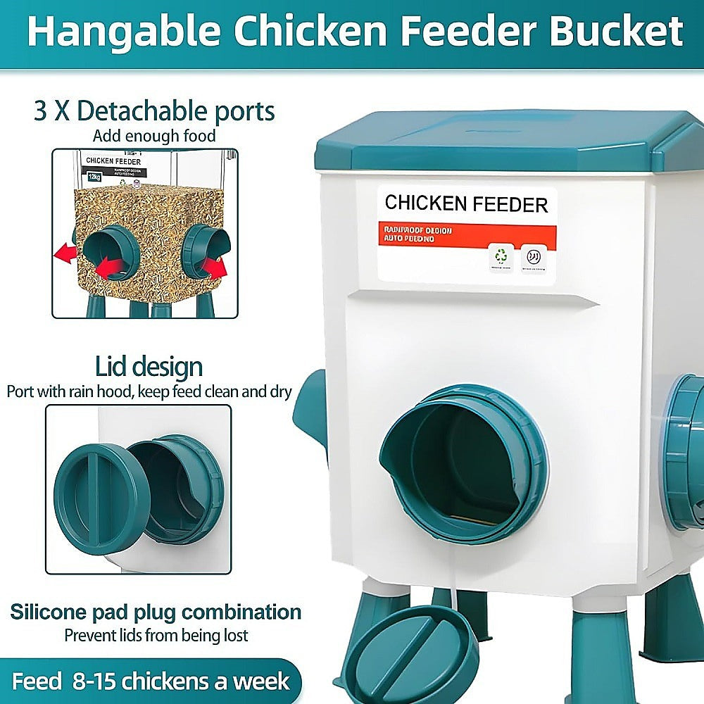 Chicken Feeder Water Food Treadle Poultry Feeding 12KG Large Capacity 11L V63-849551