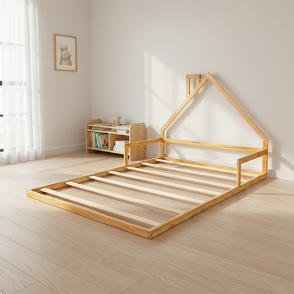 Pine Wood Floor Bed House Frame for Kids and Toddlers V63-849591