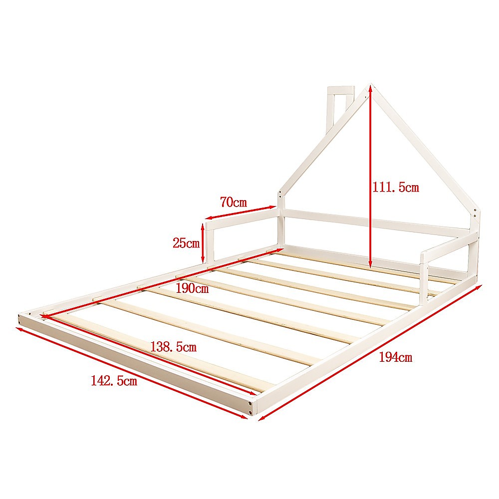 Pine Wood Floor Bed House Frame for Kids and Toddlers V63-849601