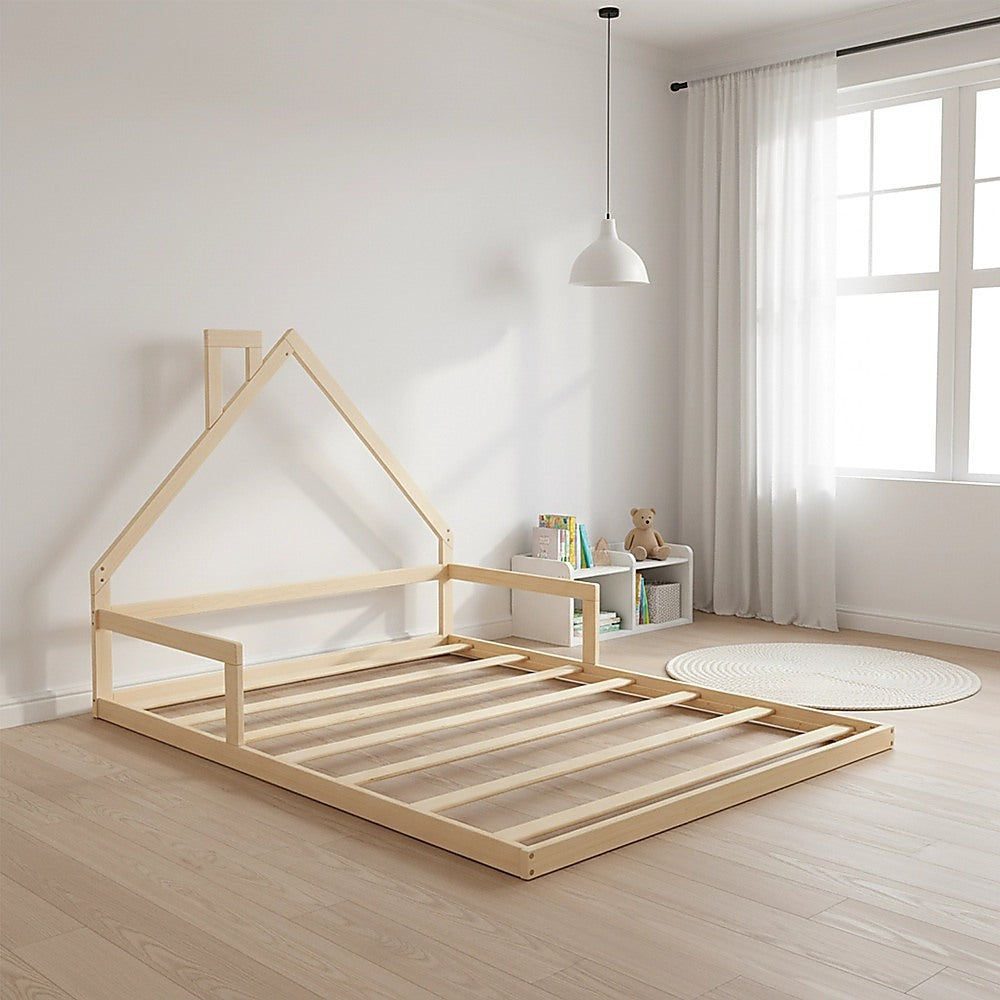 Pine Wood Floor Bed House Frame for Kids and Toddlers V63-849601