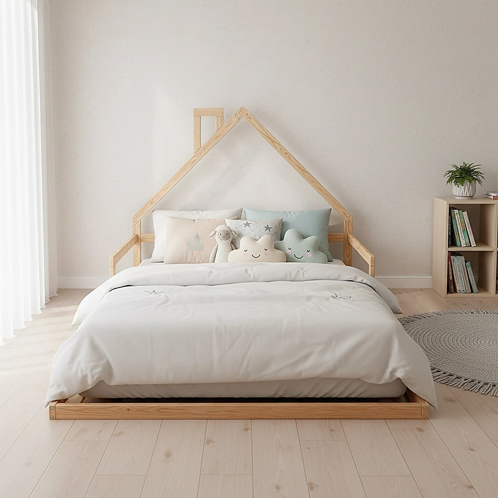 Pine Wood Floor Bed House Frame for Kids and Toddlers V63-849601