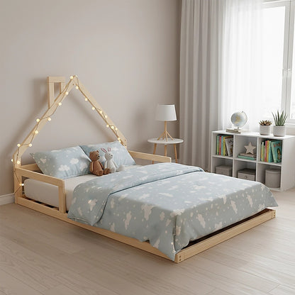 Pine Wood Floor Bed House Frame for Kids and Toddlers V63-849601