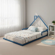 Pine Wood Floor Bed House Frame for Kids and Toddlers