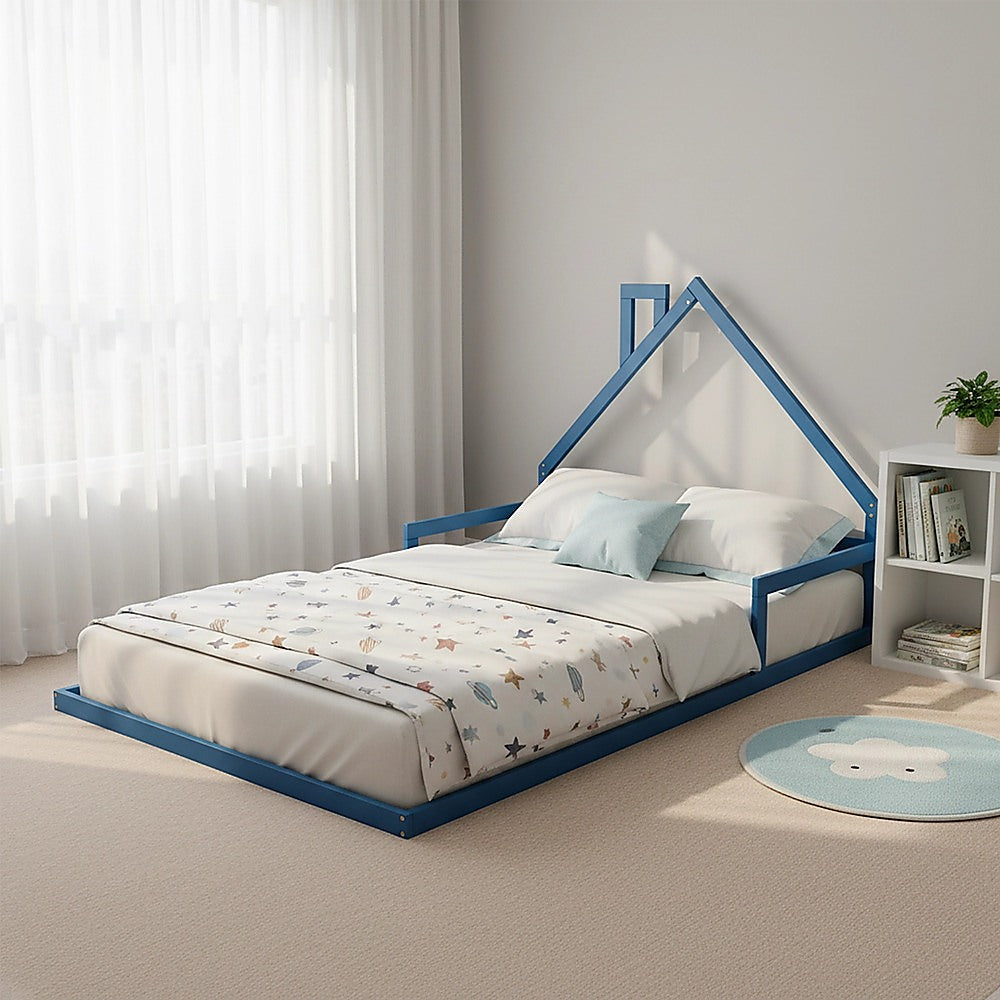 Pine Wood Floor Bed House Frame for Kids and Toddlers