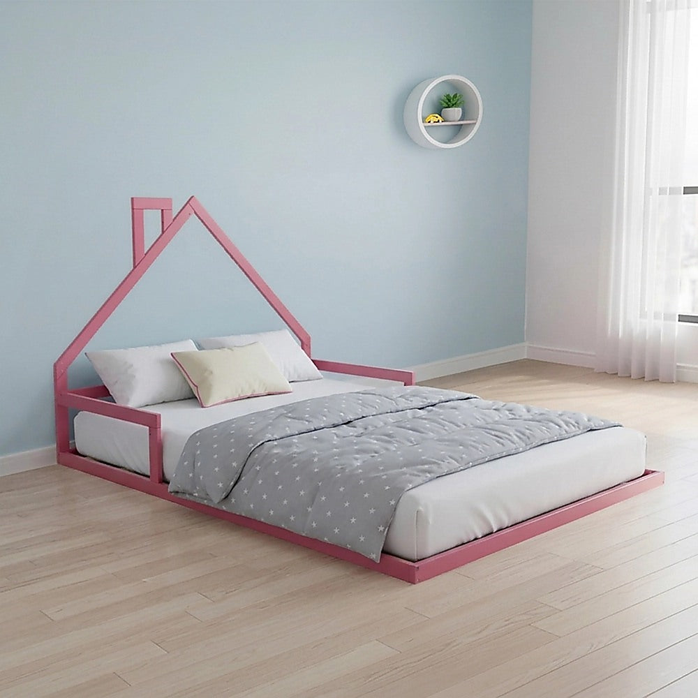 Pine Wood Floor Bed House Frame for Kids and Toddlers