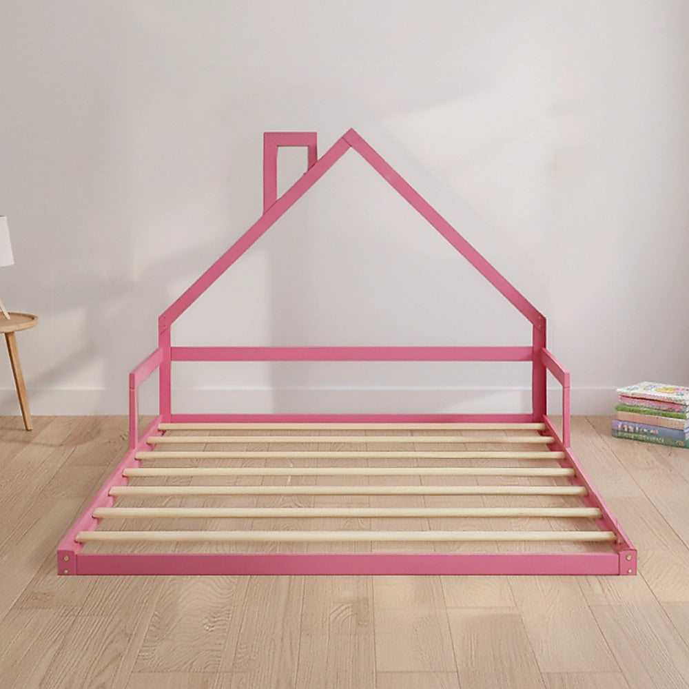 Pine Wood Floor Bed House Frame for Kids and Toddlers
