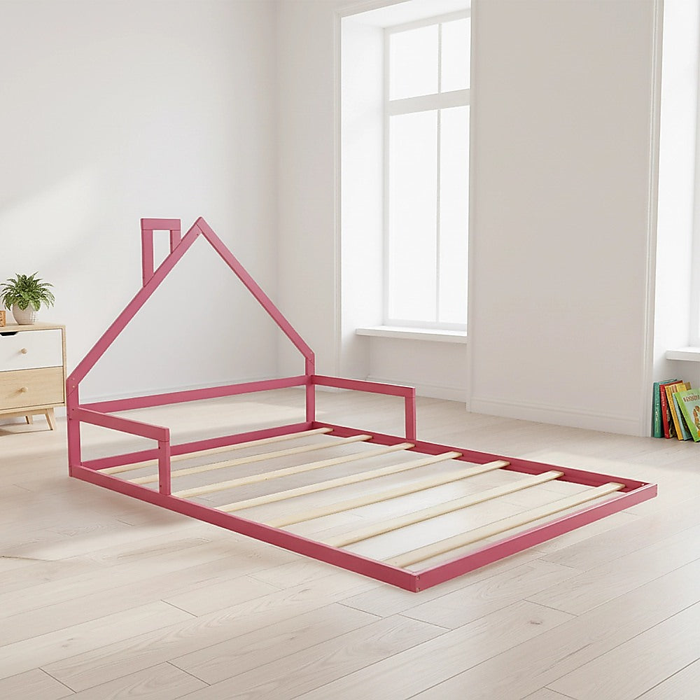 Pine Wood Floor Bed House Frame for Kids and Toddlers