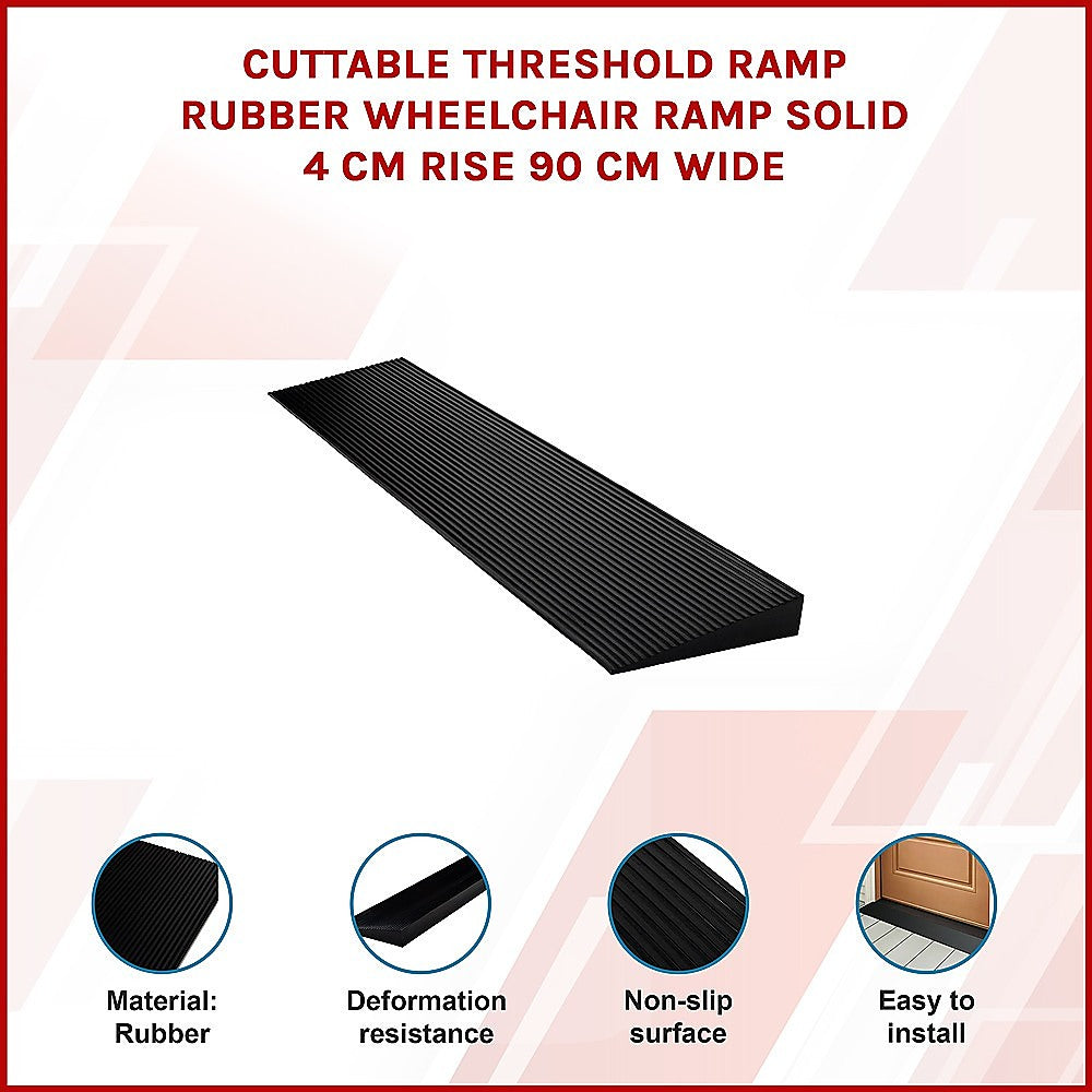 Cuttable Threshold Ramp Rubber Wheelchair Ramp Solid 4 cm Rise 90 cm Wide V63-849671