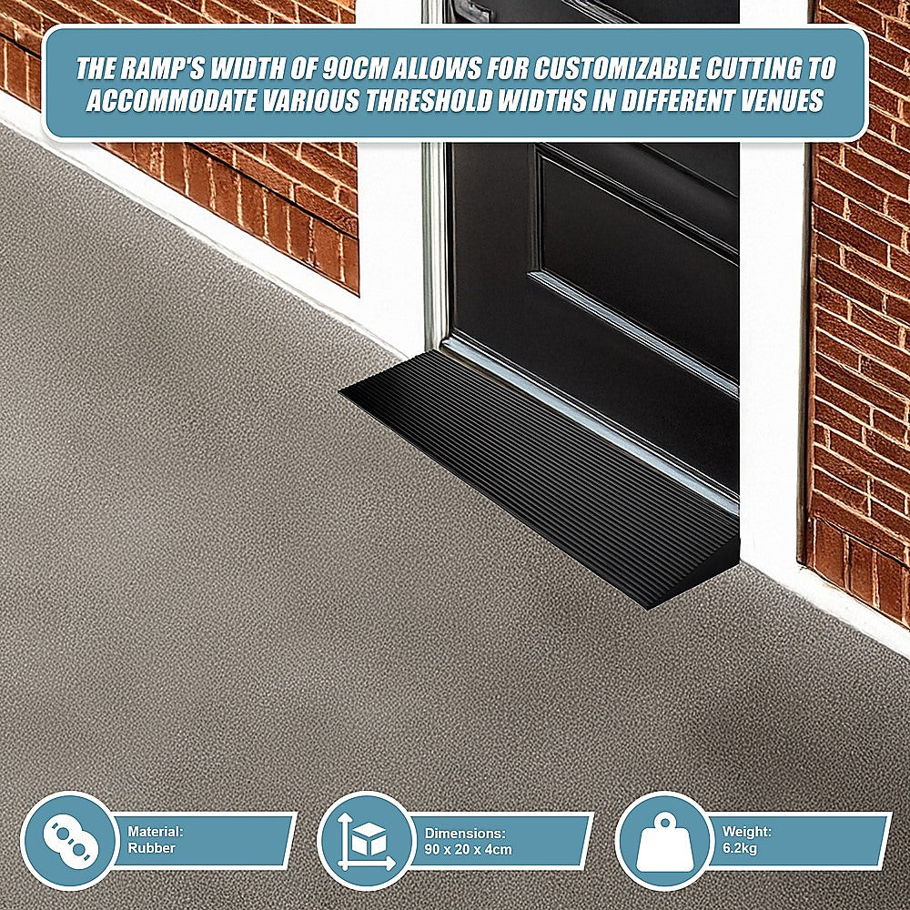 Cuttable Threshold Ramp Rubber Wheelchair Ramp Solid 4 cm Rise 90 cm Wide V63-849671