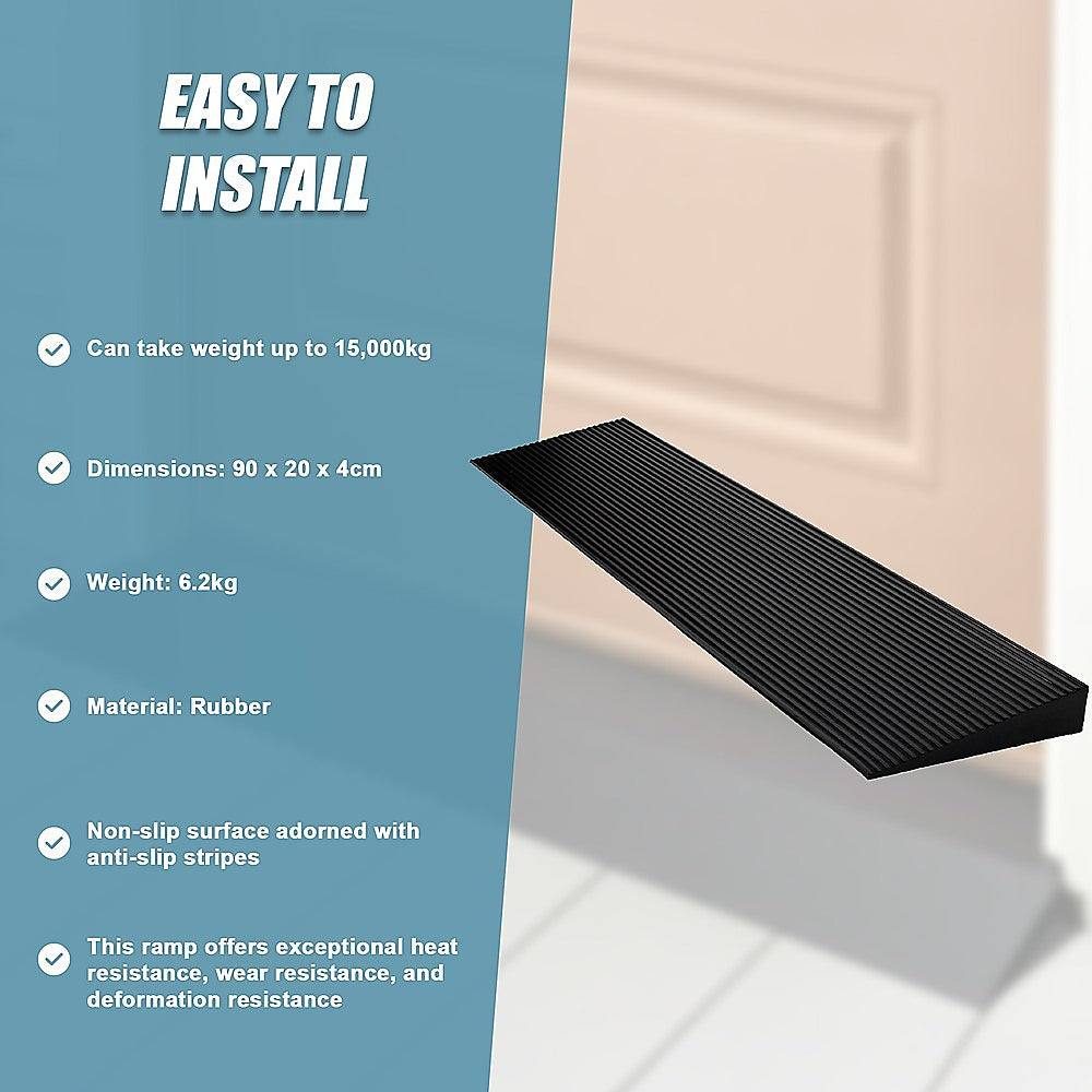 Cuttable Threshold Ramp Rubber Wheelchair Ramp Solid 4 cm Rise 90 cm Wide V63-849671