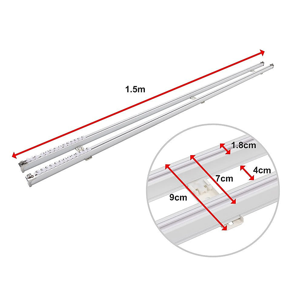 1.5m Double Curtain Tracks Aluminium Rail & Brackets For Both Curtain and Sheer with ceiling and wall V63-849681