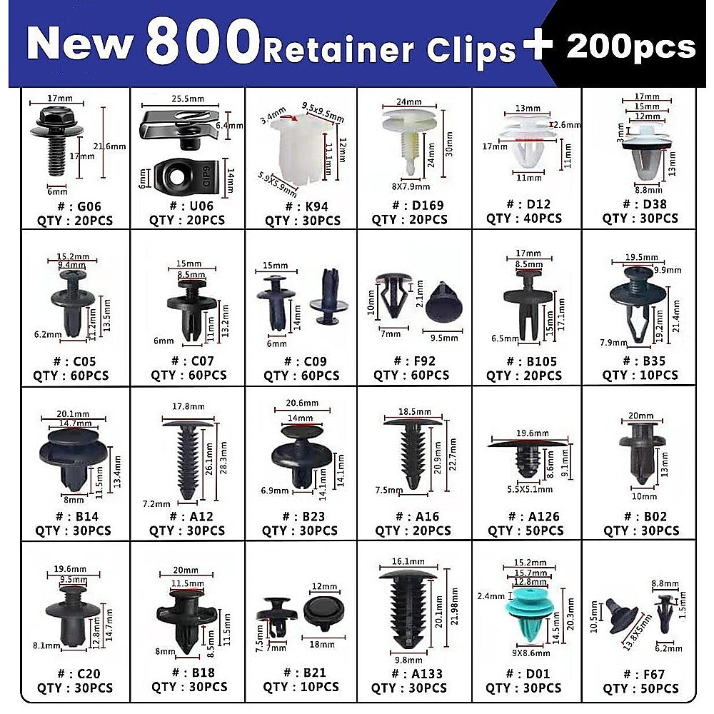 1000PCS Car Retainer Clips Auto Fasteners Push Trim Clips Pin Rivet Bumper Kit V63-850201