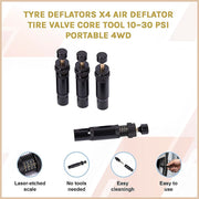Tyre Deflators x4 Air Deflator Tire Valve Core Tool 10~30 PSI Portable 4WD V63-850341