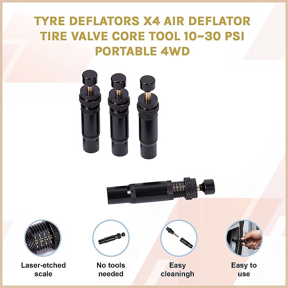 Tyre Deflators x4 Air Deflator Tire Valve Core Tool 10~30 PSI Portable 4WD V63-850341