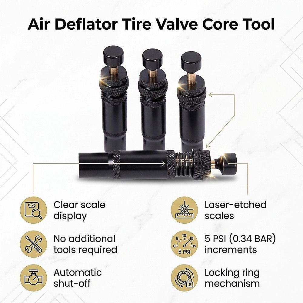 Tyre Deflators x4 Air Deflator Tire Valve Core Tool 10~30 PSI Portable 4WD V63-850341