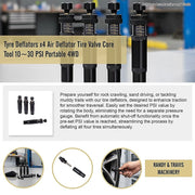 Tyre Deflators x4 Air Deflator Tire Valve Core Tool 10~30 PSI Portable 4WD V63-850341