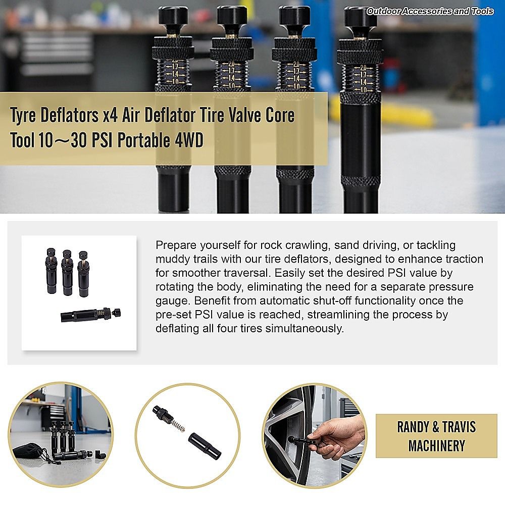 Tyre Deflators x4 Air Deflator Tire Valve Core Tool 10~30 PSI Portable 4WD V63-850341