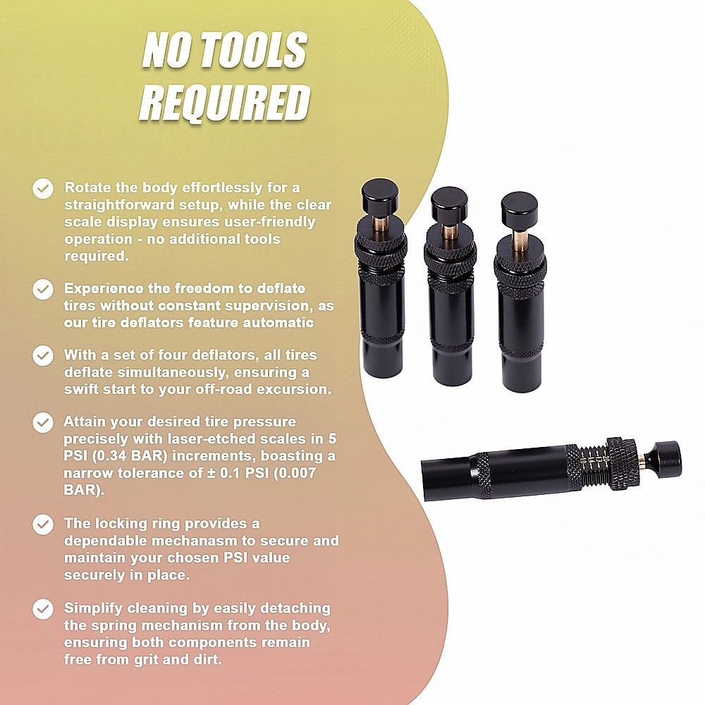 Tyre Deflators x4 Air Deflator Tire Valve Core Tool 10~30 PSI Portable 4WD V63-850341
