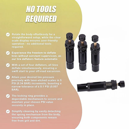 Tyre Deflators x4 Air Deflator Tire Valve Core Tool 10~30 PSI Portable 4WD V63-850341
