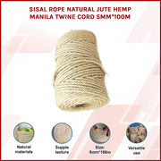 Sisal Rope Natural Jute Hemp Manila Twine Cord 5mm*100m V63-850361