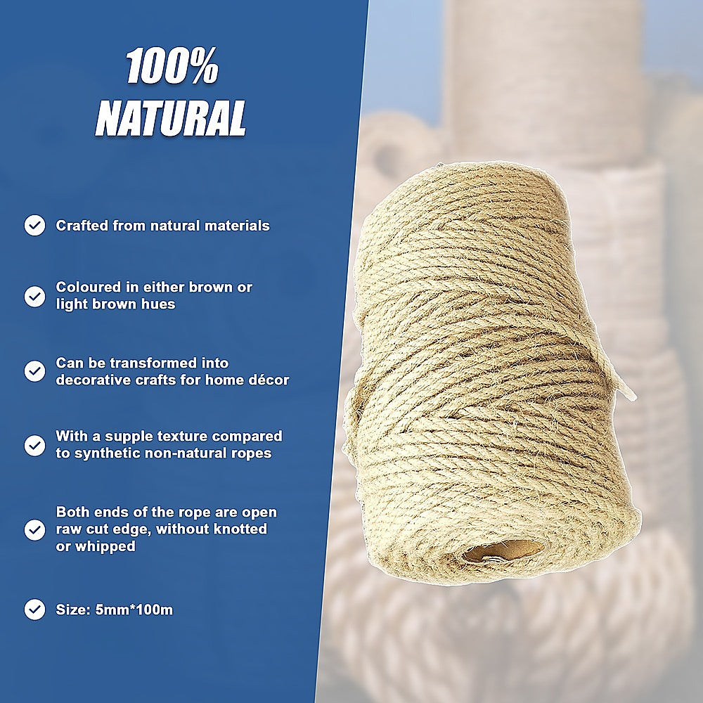 Sisal Rope Natural Jute Hemp Manila Twine Cord 5mm*100m V63-850361