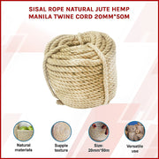 Sisal Rope Natural Jute Hemp Manila Twine Cord 20mm*50m V63-850371