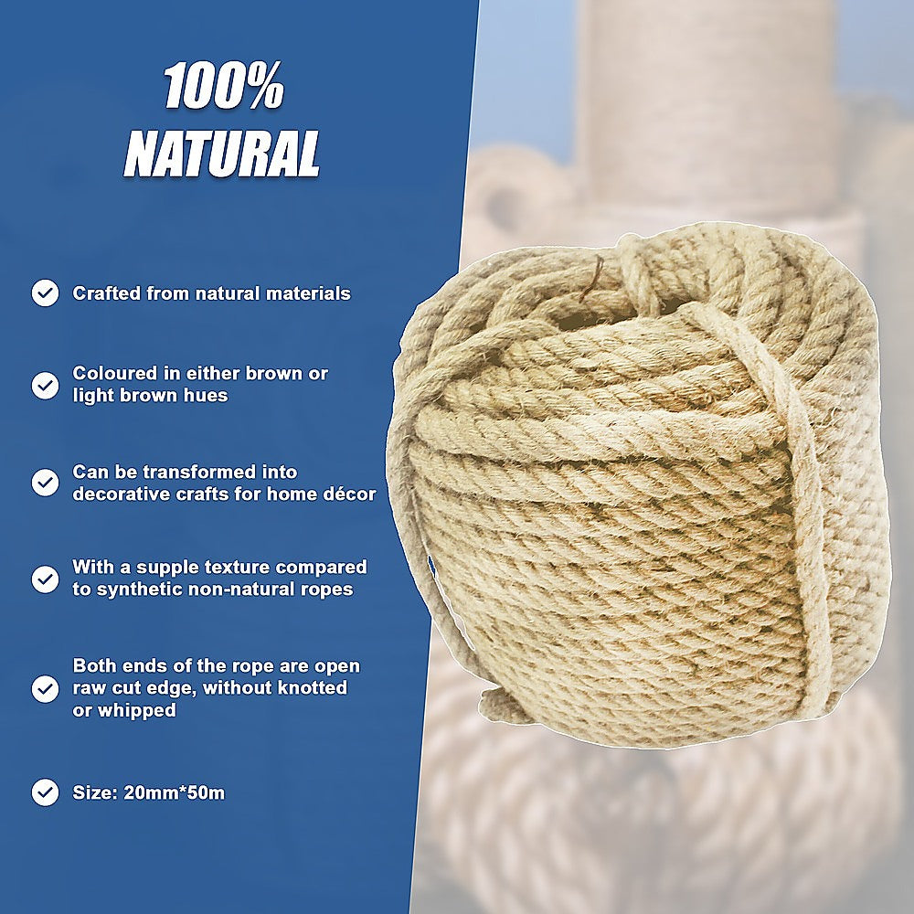 Sisal Rope Natural Jute Hemp Manila Twine Cord 20mm*50m V63-850371