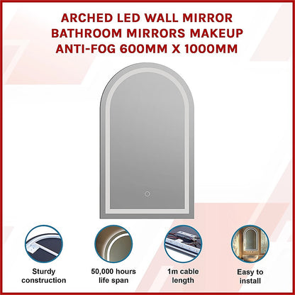 Arched LED Wall Mirror Bathroom Mirrors Makeup Anti-fog 600mm x 1000mm V63-850381