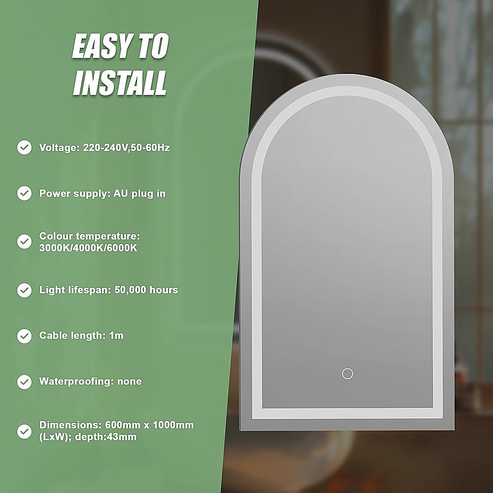 Arched LED Wall Mirror Bathroom Mirrors Makeup Anti-fog 600mm x 1000mm V63-850381
