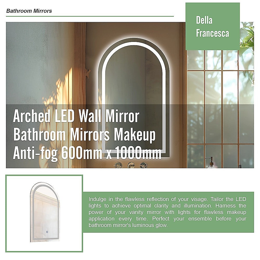 Arched LED Wall Mirror Bathroom Mirrors Makeup Anti-fog 600mm x 1000mm V63-850381