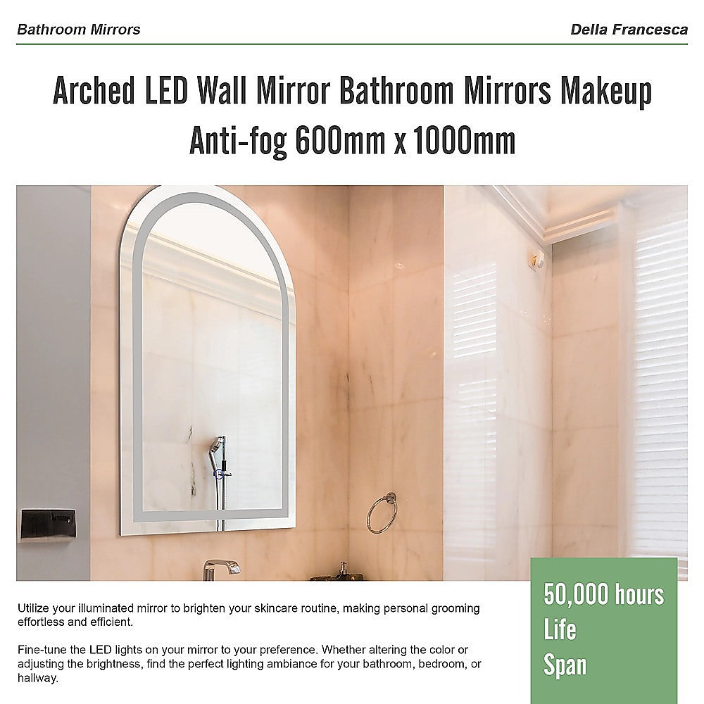 Arched LED Wall Mirror Bathroom Mirrors Makeup Anti-fog 600mm x 1000mm V63-850381
