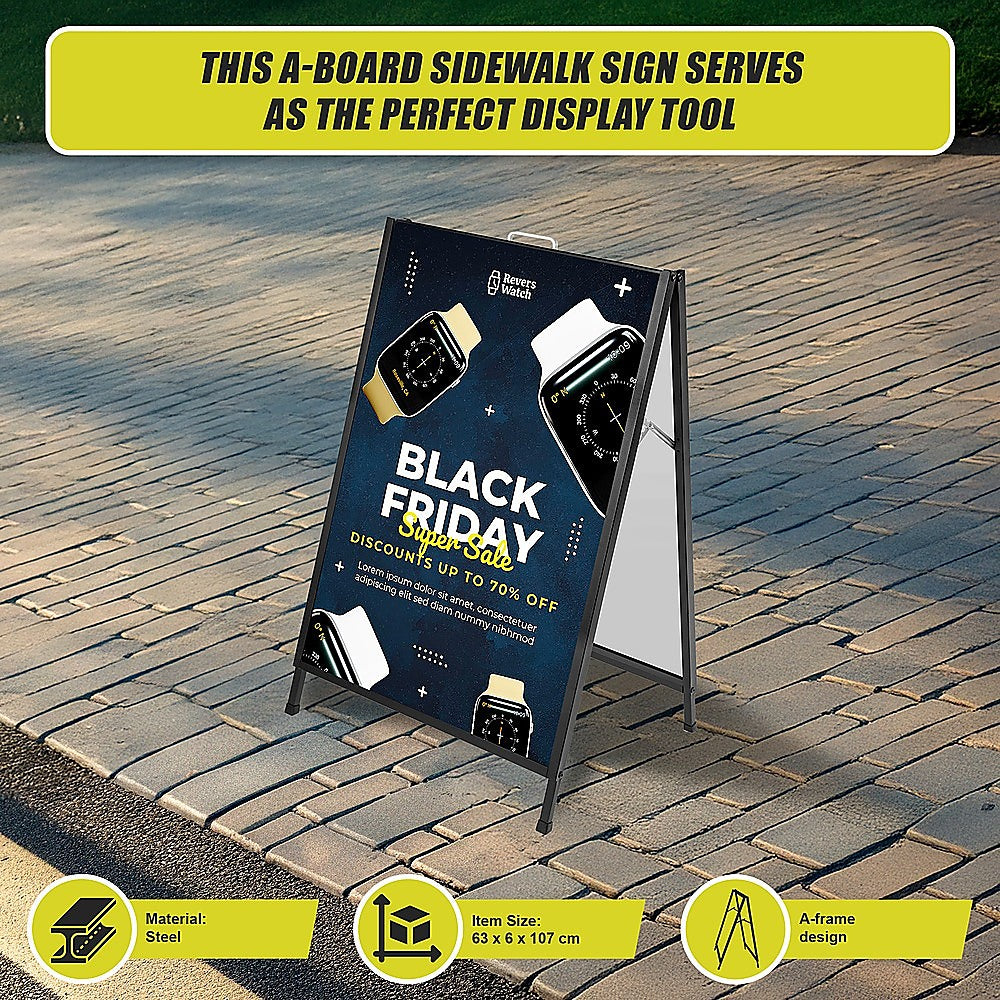 A-Frame Sign 60x90cm - Outdoor Sidewalk Steel Poster Board Display Stand V63-850391