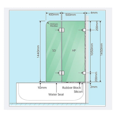 90cm Frameless Glass Bath Screen - Stainless Steel F-Brackets in Black V63-851641