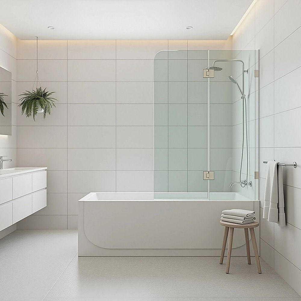 120cm Frameless Glass Bath Screen - Stainless Steel F-Brackets in Black V63-851681
