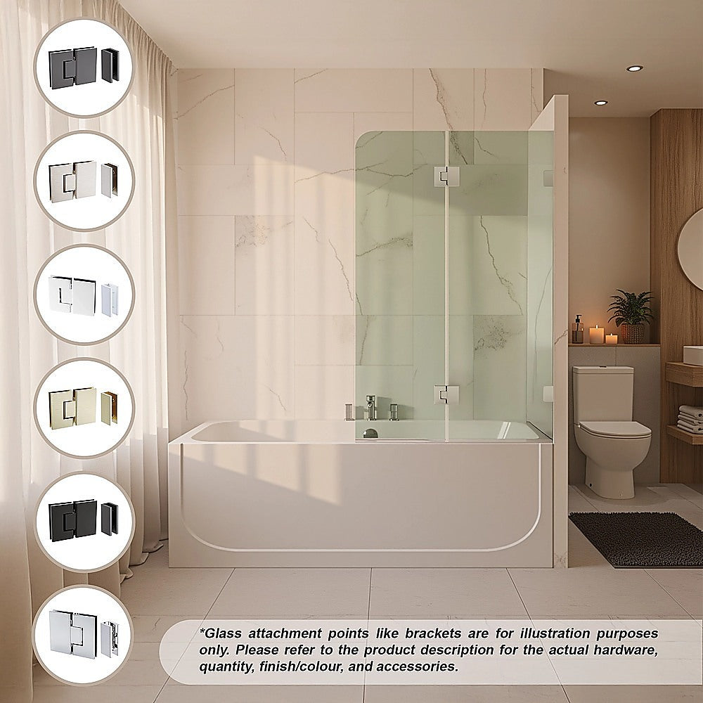 90cm Frameless Glass Bath Screen - Stainless Steel U-Brackets in White V63-851751