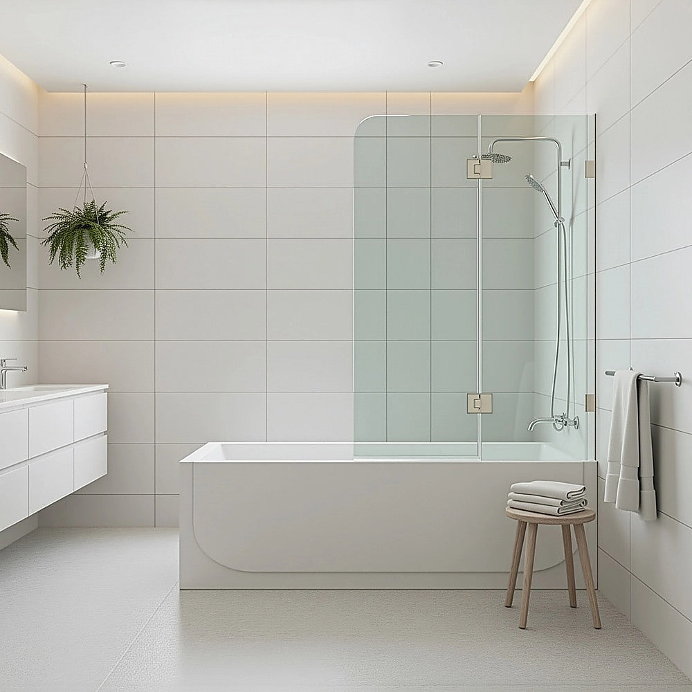 120cm Frameless Glass Bath Screen - Stainless Steel F-Brackets in Nickel V63-851861