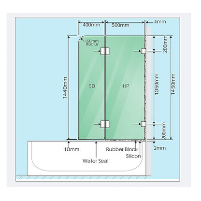 90cm Frameless Glass Bath Screen - Brass U-Brackets in Chrome for Stylish Bathroom Upgrade V63-851941